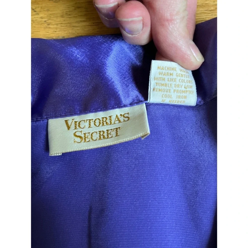 Victorias‎ Secret Purple Satin Sleep Shirt Vintage Gold Label P/S Long Sleeve